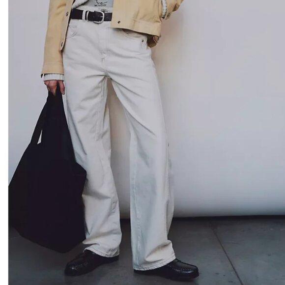 new Free People Aster High Rise Rigid Relaxed Straight Leg Jeans in Cream 256 4S - Picture 9 of 12